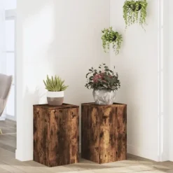 Online Plantestativer i konstrueret træ - Sæt med 2 stk. | Størrelse: 30x30x50 cm | Farve: Røget eg Plantestativer