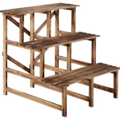 Plantetrappe blomsterreol 3 trin grantræ 80 x 80 x 78 cm til have altan terrasse Plantestativer