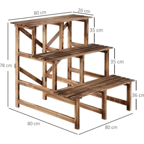 Plantetrappe blomsterreol 3 trin grantræ 80 x 80 x 78 cm til have altan terrasse Plantestativer