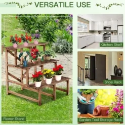 Plantetrappe blomsterreol 3 trin grantræ 80 x 80 x 78 cm til have altan terrasse Plantestativer