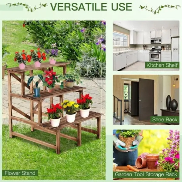 Plantetrappe blomsterreol 3 trin grantræ 80 x 80 x 78 cm til have altan terrasse Plantestativer