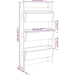 Plantestativer^Plantevæg i massivt fyrretræ med 3 blomsterkasser | Størrelse: 60x18,5x110 cm