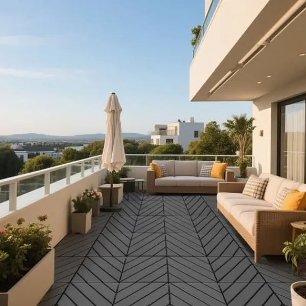 Havedekorationer^Plast dækfliser, 44 stk, 12"x12" firkantede vandafvisende udendørs fliser, til poolkant, balkon, have, indendørs og udendørs, mørkegrå