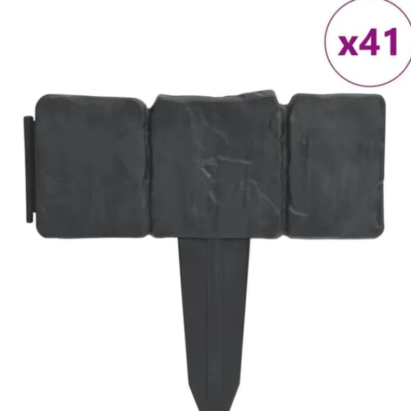 New Plænekanter 41 stk. 10 m i plast med stenlook | Farve: Grå | Størrelse: 25 cm x 22,5 cm Havedekorationer