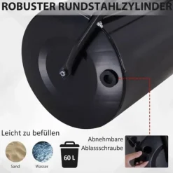 Haveværktøj^Plænerulle Ø40 cm med U-håndtag – 60 L vand/sand, sort stål 57×40×123 cm