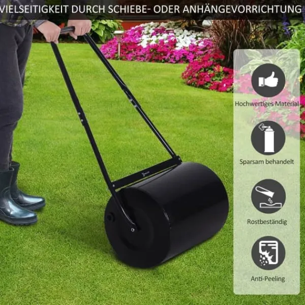 Best Plænerulle Ø40 cm med U-håndtag – 60 L vand/sand, sort stål 57×40×123 cm Haveværktøj