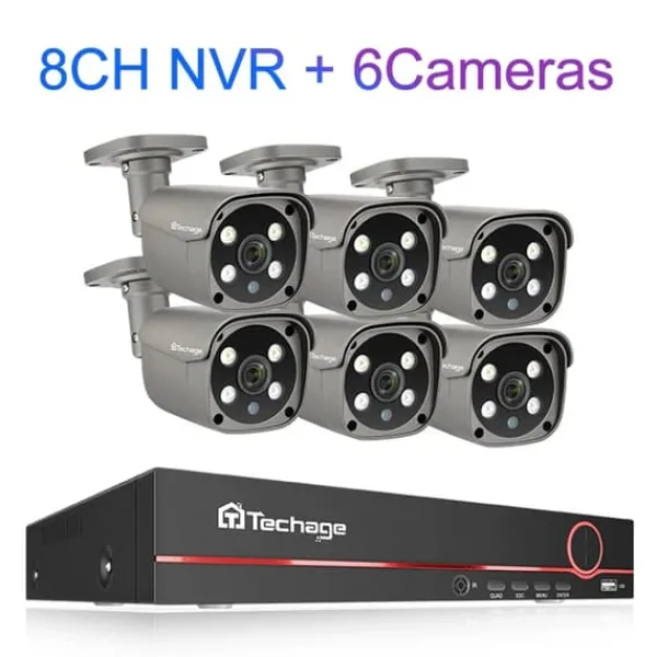 Sikkerhedsmonitorer & Videokameraer^POE Kamera System, 5MP Opløsning, AI Ansigtsgenkendelse, Ingen, 8CH 6 stk Kamera 5MP