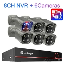 Sikkerhedsmonitorer & Videokameraer^POE Kamera System, 5MP Opløsning, AI Ansigtsgenkendelse, Ingen, 8CH 6 stk Kamera 8MP