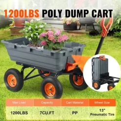 Poly Garden Dump Cart, kraftig yardvogn, 6.48 cu.ft, 1200 lbs, holdbar, alsidig, nem at bruge Haveværktøj