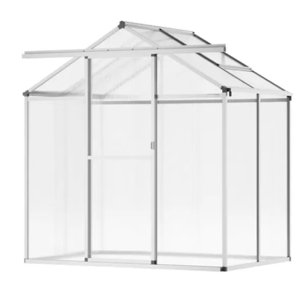 Drivhus^Polycarbonat Drivhus 6 x 4 Ft, Udendørs Walk-in, UV-beskyttelse, robust struktur, nem at samle