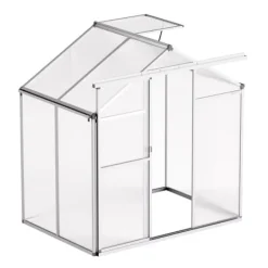 Drivhus^Polycarbonat Drivhus 6 x 4 Ft, Udendørs Walk-in, UV-beskyttelse, robust struktur, nem at samle