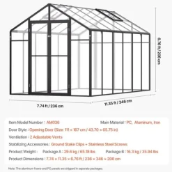 Sale Polycarbonat Drivhus 8 x 12 Ft, Udendørs Walk-in Drivhus, holdbart design, UV-beskyttelse, nem at samle Drivhus