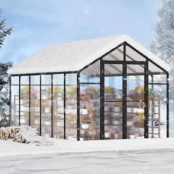 Sale Polycarbonat Drivhus 8 x 12 Ft, Udendørs Walk-in Drivhus, holdbart design, UV-beskyttelse, nem at samle Drivhus