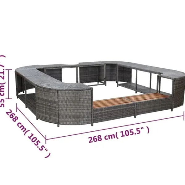 Spa & Udendørsbad^Polyrattan spa-omkrans 268x268x55 cm - Elegant og slidstærk | Farve: Grå