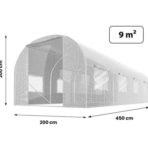Drivhus^Polytunnel 9 m² 450 x 200 cm hvid