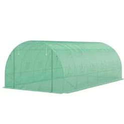 Drivhus^Polytunnel-drivhus med plastikdæksel og stålramme, gåbart drivhustelt med rulledøre, grønt