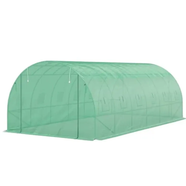 Drivhus^Polytunnel-drivhus med plastikdæksel og stålramme, gåbart drivhustelt med rulledøre, grønt