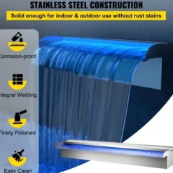 Springvand & Damme^Pool Fountain, Vandfald med LED-lysbånd, 60x11.5x8 cm, Sølv, Rustfrit stål