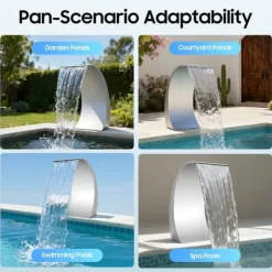 Springvand & Damme^Pool vandfald fontæne - Spillway-kaskade - 30×60 cm - 5,08 cm indvendigt gevind - Metal - Sølv