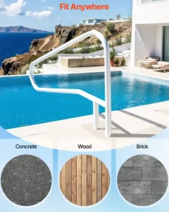 Pool- & Spatilbehør^Poolgelænder - Håndliste - Rustfrit Stål - Mål 137,1 x 81,3 cm - 100 kg Belastning - Sømløs Svejsning - Indstøbt eller Basemonteret