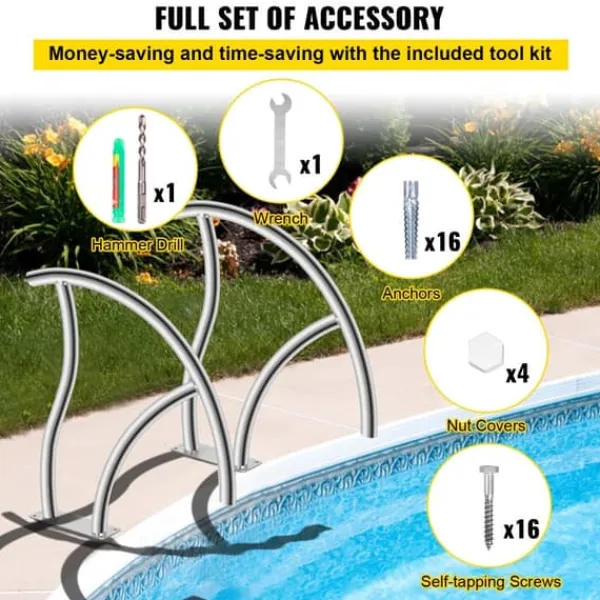 Outlet Pool-gelænder 30"x30" til svømmebassinet, 2 stk. rustfrit stål håndlister med 375 lbs kapacitet og hurtig monteringstilbehør. Pool- & Spatilbehør