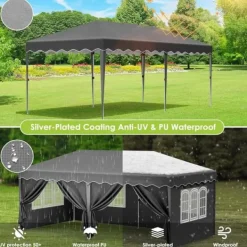 Telte & Lysthuse^Pop up pavillon - Foldbart festtelt - 3x6 m vandtæt - 6 sidevægge, helt lukket - UV 50+ - Højdejusterbar 2–3 m - Mørkegrå