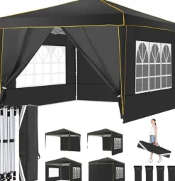 Best Pop Up Telt, Vandtæt Design, Justerbar Højde,Sort, 3x3M Telte & Lysthuse
