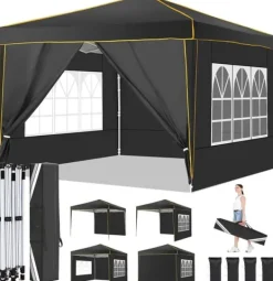 Best Pop Up Telt, Vandtæt Design, Justerbar Højde,Sort, 3x3M Telte & Lysthuse