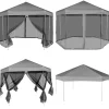 Telte & Lysthuse^Pop up-pavillon 6 sidevægge sekskantet 3,6x3,1 m grå - Telt - Telte - Home & Living