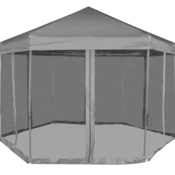 Telte & Lysthuse^Pop up-pavillon 6 sidevægge sekskantet 3,6x3,1 m grå - Telt - Telte - Home & Living