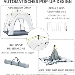 Pop-up kupeltelt til 4 personer, let & stabilt, UV50+, kroge, dør/vindue, 1000 mm vandsøjle Telte & Lysthuse