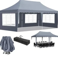 Telte & Lysthuse^Pop-Up Pavillon 3m x 6m, Vandtæt med UV-beskyttelse, Nem Opsætning,Mørkegrå