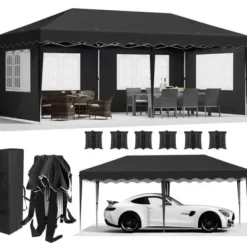 Best Pop-Up Pavillon 3m x 6m, Vandtæt med UV-beskyttelse, Nem Opsætning,sort Telte & Lysthuse