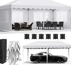 Telte & Lysthuse^Pop-up pavillon 3x6 m - Havepavillon - One-Push hurtig opsætning - Fire sidevægge - Vandtæt HDPE, PU-belagt - Aluminiumramme - Hvid