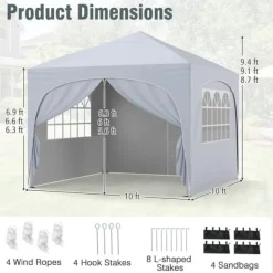 Outlet Pop-up telttag, 10x10x8,7-9,4 ft, hvid Telte & Lysthuse