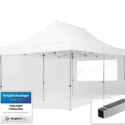Telte & Lysthuse^pop-up tält snabbtält 3x6 m - 2 sidodelar hopfällbart tält aluminium paviljong (certifierad) party lusthus vit tak