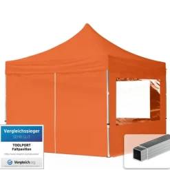 Clearance pop-up tält snabbtält 3x3 m - 4 sidodelar hopfällbart tält aluminium paviljong (certifierad) party lusthus orange tak Telte & Lysthuse