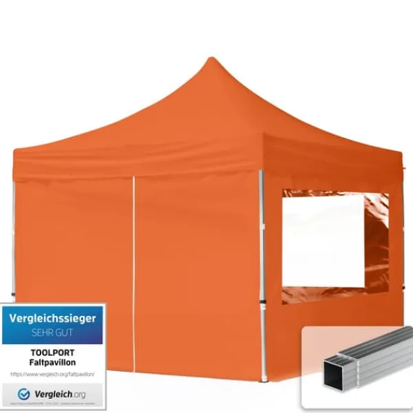 Clearance pop-up tält snabbtält 3x3 m - 4 sidodelar hopfällbart tält aluminium paviljong (certifierad) party lusthus orange tak Telte & Lysthuse