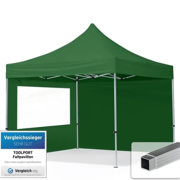 Telte & Lysthuse^pop-up tält snabbtält 3x3 m - 2 sidodelar hopfällbart tält aluminium paviljong (certifierad) party lusthus grön tak