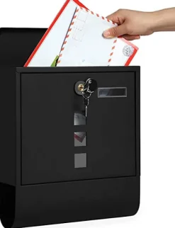 Postkasser & Brevindkast^Postkasse - Postkasse i rustfrit stål - vægvendt - Avisbakke - Placer med kobberlåsecylinder