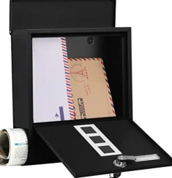 Postkasser & Brevindkast^Postkasse - Postkasse i rustfrit stål - vægvendt - Avisbakke - Placer med kobberlåsecylinder