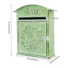Postkasser & Brevindkast^Postkasse - Vægmonteret Til Udendørsbrug - Vintage Stil - Jern - Sommerfugl- og Blomsterdesign - Nem Montering - Grøn