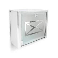 Postkasser & Brevindkast^Postkasse, Glasbrevkasse med konvolutlogo, 30.5x35.5x14 cm