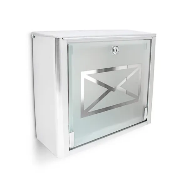 Postkasser & Brevindkast^Postkasse, Glasbrevkasse med konvolutlogo, 30.5x35.5x14 cm