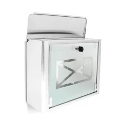 Postkasser & Brevindkast^Postkasse, Glasbrevkasse med konvolutlogo, 30.5x35.5x14 cm