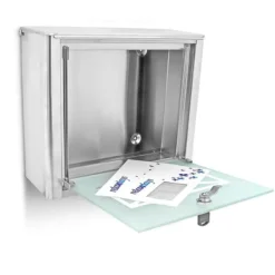 Postkasser & Brevindkast^Postkasse, Glasbrevkasse med konvolutlogo, 30.5x35.5x14 cm