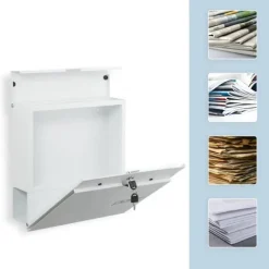 Postkasser & Brevindkast^Postkasse med avisholder, 38x37x12 cm, Metal