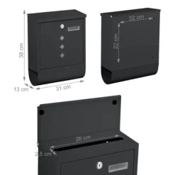 Postkasser & Brevindkast^Postkasse med avisholder, 38x31x13 cm, metal