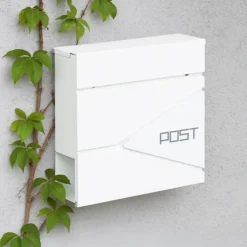 Postkasser & Brevindkast^Postkasse med avisindkast, 38x37x12 cm, metal
