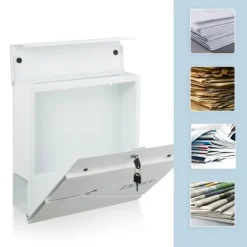 Postkasser & Brevindkast^Postkasse med avisindkast, 38x37x12 cm, metal